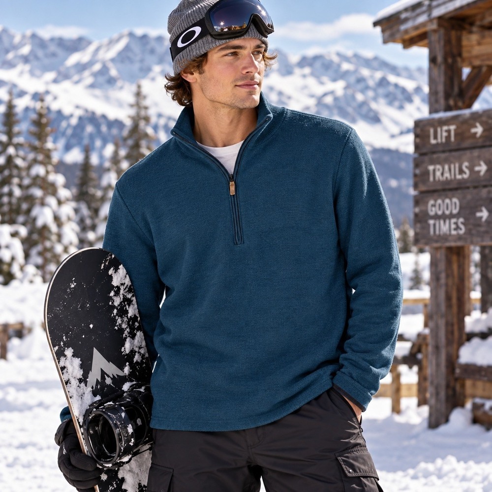 Obermeyer merino Wool Half Zip Sweater Men's L Base Layer Skiing Snowboarding
